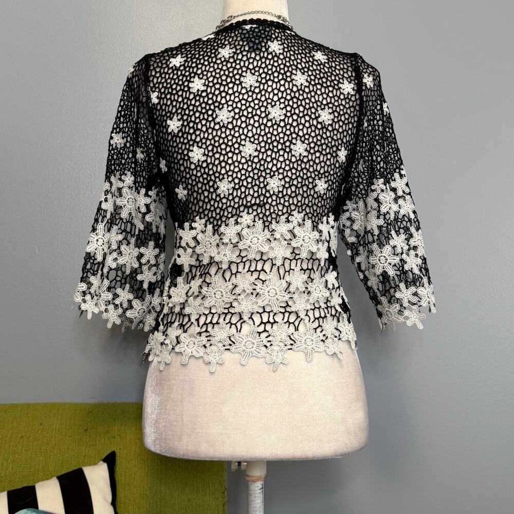 Rabbit Rabbit Rabbit Designs Black White Floral Sheer Lace Jacket - Picture 4 of 7